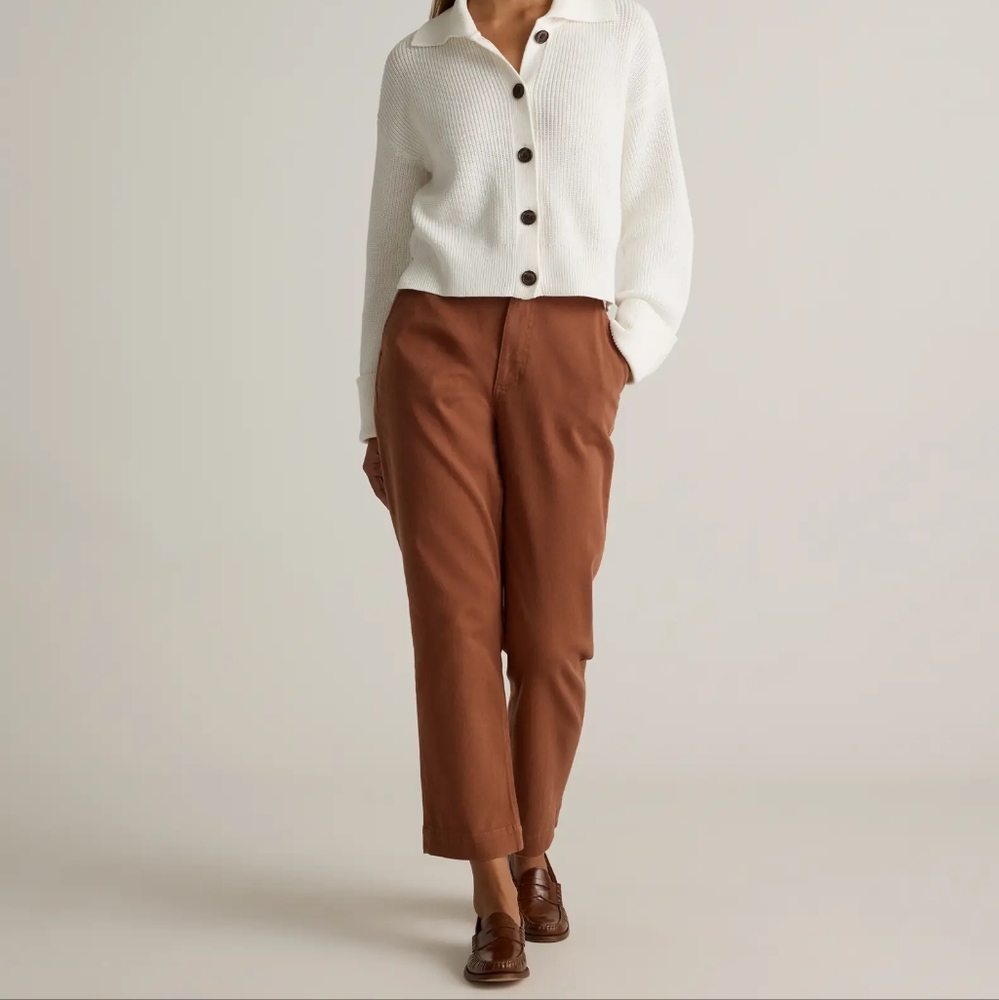 Organic Stretch Cotton Twill Straight Leg Cropped Pants, Rust Color, Size 27
